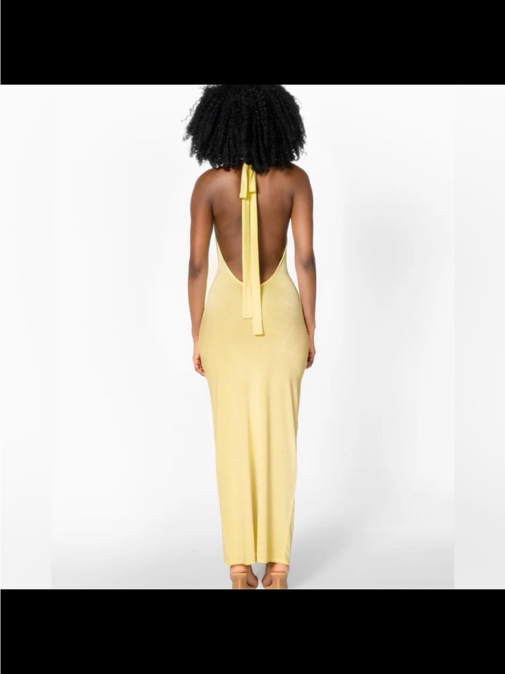 Cowl-Neck Halter Yellow Maxi Dress - Picture 2 of 4
